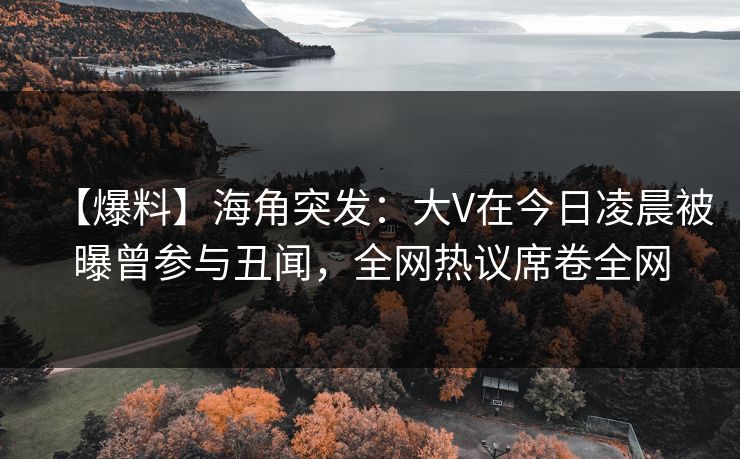 【爆料】海角突发：大V在今日凌晨被曝曾参与丑闻，全网热议席卷全网  第1张